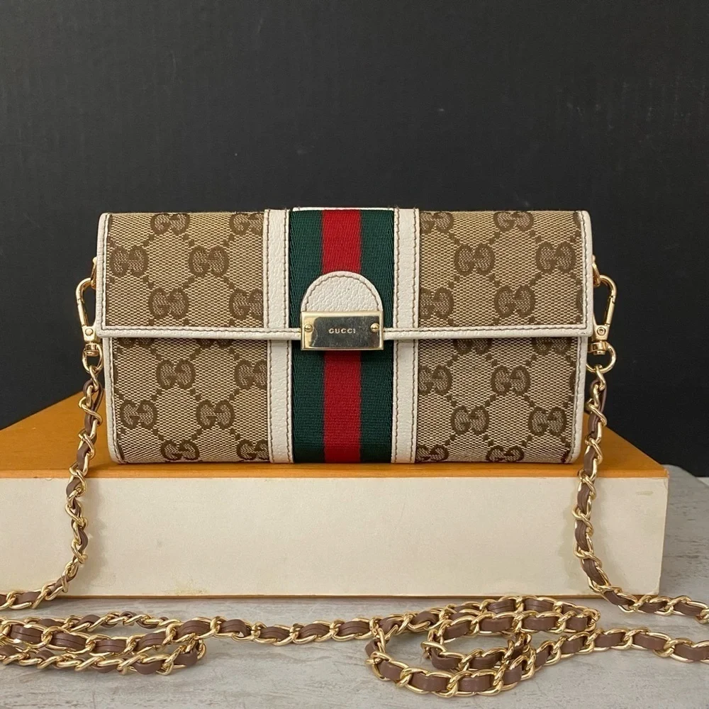 GUCCI GG Sherry Line Canvas Leather Wallet to Crossbody Bag 💼 - Picture 3 of 15